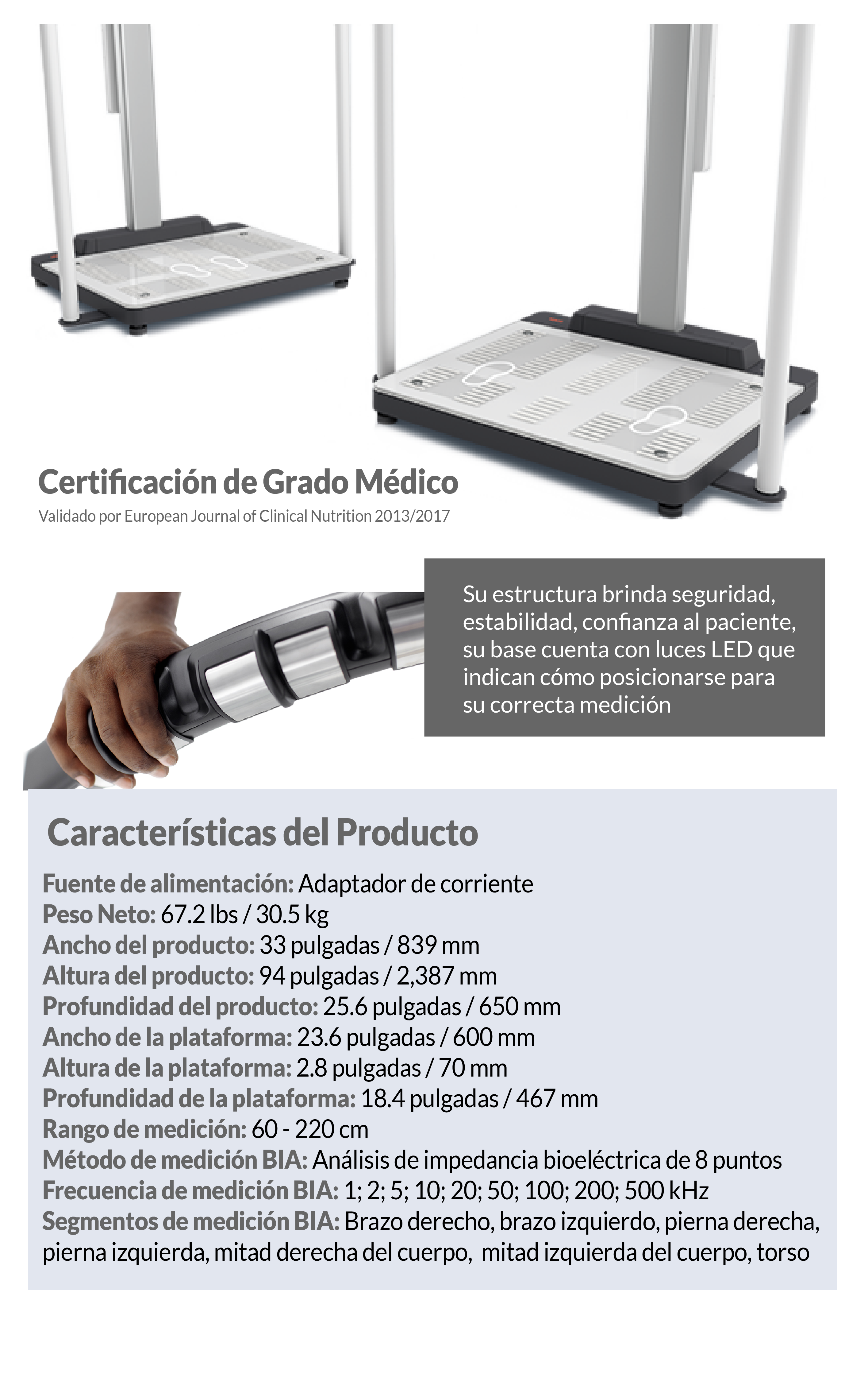 certificacion de grado medico, luces led y caracteristicas de producto